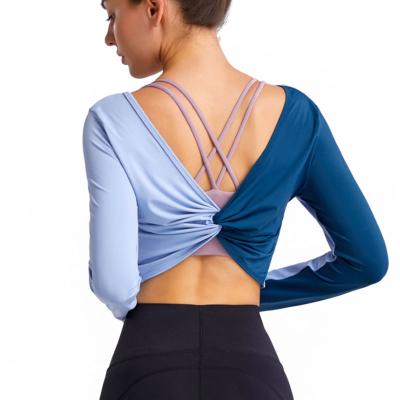 China Fashion Beautiful Breathable Long Back Elastic Loose Sleeve Crop Super Yoga Sports Fitness Top for sale