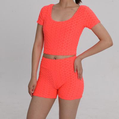 China Breathable Brand New Yoga Sets 2 Piece 2021 Orange Bright Butt Lift Short Yoga Set for sale