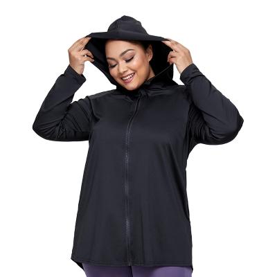 China Full Breathable Autumn Zipper Fitness Yoga Wear Women Gym Trainer Running Hooded Top Plus Size Black Yoga Jacket for sale