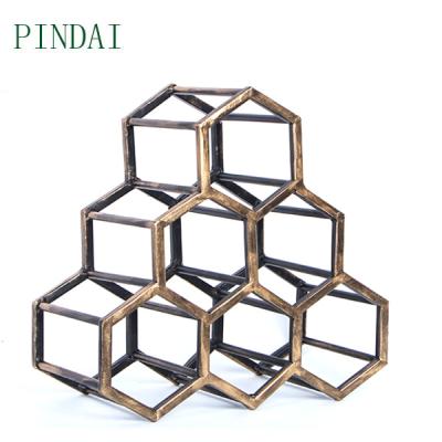 China High Gloss Iron Modern Sustainable Honeycomb Hexagon Wine Rack Floating Wall Shelf for sale