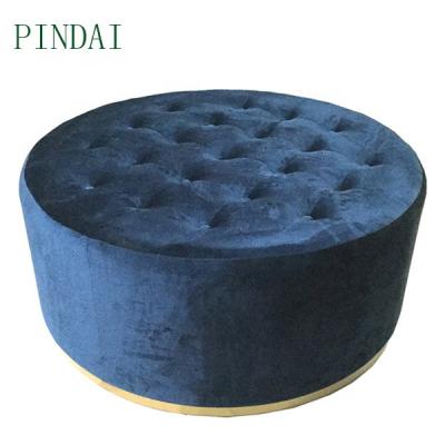 China stool home & Nordic Ottoman Style Round Velvet Stool Sofa Upholstered Stool With Gold Metal Base for sale