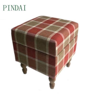 China stool home & Wooden Handmade Upholstered Ottoman Plaid Fabric Storage Stool Bench For Living Room With KD Style Legs for sale