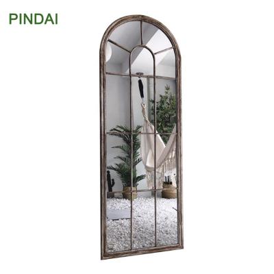 China Multifunctional Window Shape Metal Iron Frame Mirror Garden Style Home Decor Living Room Mirror for sale