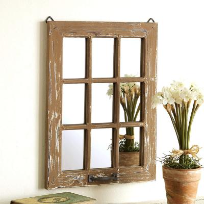 China Decor Window Arch Wall Mirror Rustic Wooden Vintage Arched Mirror (Old) for Farmhouse Mantel Entryway for sale