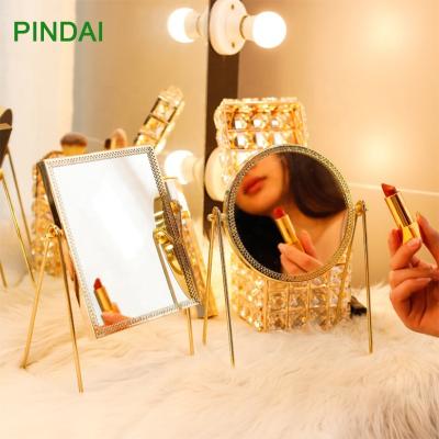 China Double Sided European Style Metal Gold Decoration Mirror Makeup Table Dresser Mirror Stand for sale