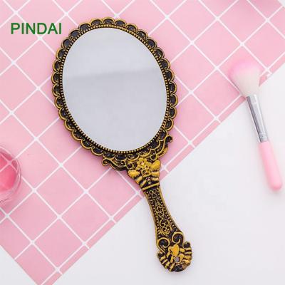 China Double Sided Mirror Decorative Plastic Portable Flower Frames Antique Decor Hand Held Mirror for sale