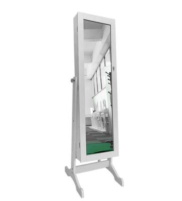 China Minimalist Wooden Frame Integral Floor Standing Jewelry Cabinet Mirror for sale