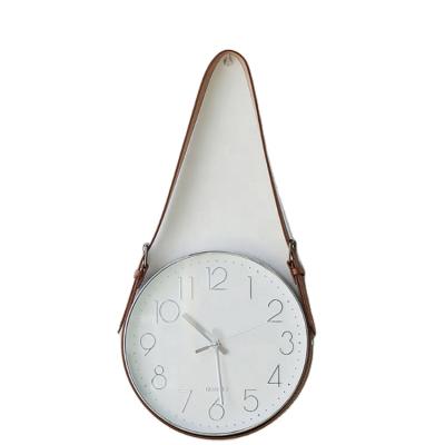 China New Nordic classic/postmodern fashion leather strap wall clock for living room, bed room, dining room, hotel for sale