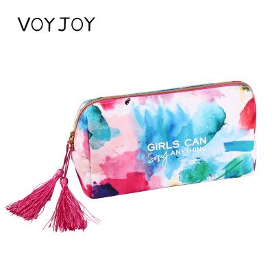 China Fashion Customized Fashion Watercolor Polyester Cosmetic Zipper Makeup Pouch Bag for sale