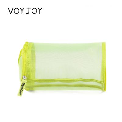 China 2021 Fashion Small Portable Nylon Mesh Fluorescent Green Travel Cosmetic Makeup Bag for sale