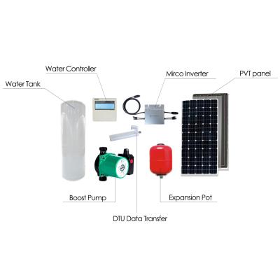 China App Monitoring Uniepu 1.1KW PVT Hybird Solar System Project With Water Tank For Family Use for sale