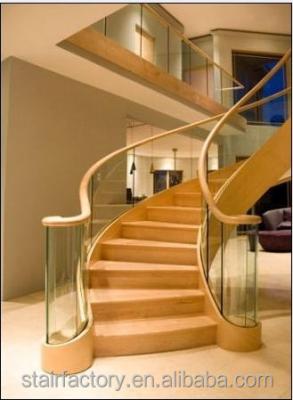 China Home House Fashion Curve Shape Stairs, Solid Wood Spiral Staircase, Glass Fence, Wooden Railings, L-484 for sale