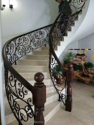 China TS-364 Building Indoor Curved Indoor Arch Iron Railings Marble Stair Treads Marble Staircase Bending Staircase for sale