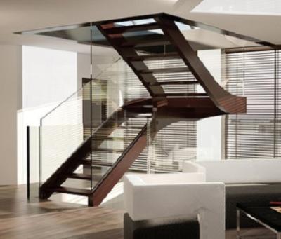 China Australian Hotel Fashion Stair Glass Railing Steel Wooden Stairs L-438 for sale