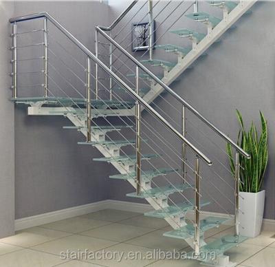 China Home Bedroom Modern Steel Staircase,Used Staircase,TTempered Glass Treads,Stainless Steel Railings,TS-274 for sale