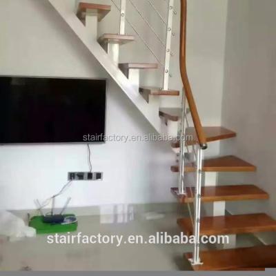 China Indoor L Shaped Wooden Staircase Indoor Single Staircase Steel-Wood Staircase TS-400 Home Used House Staircase for sale