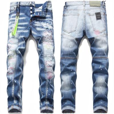 China Viable Men's Skinny Fit European Style Stretch Jeans Brand Mens Light Blue Denim Pants Zipper Blue Stretch Jeans Pants for sale