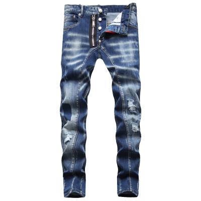 China Sustainable Mens Skinny Fit European Style Stretch Jeans Brand Mens Slim Denim Pants Zipper Blue Stretch Jeans Pants for sale