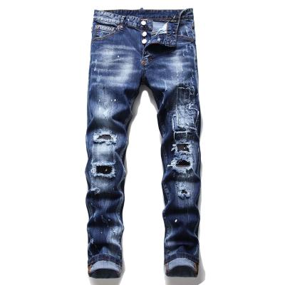 China Viable men straight fit european style stretch men slim denim pants class 42 zipper blue jeans stretch jeans pants for sale