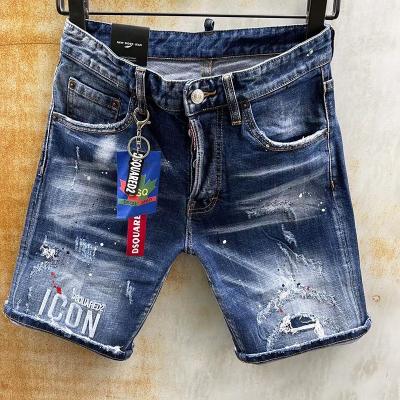 China Breathable Mens Blue Denim Shorts Holes Cotton Straight High Quality High Quality Male Stretch Jeans Shorts Casual Jeans 9136 for sale