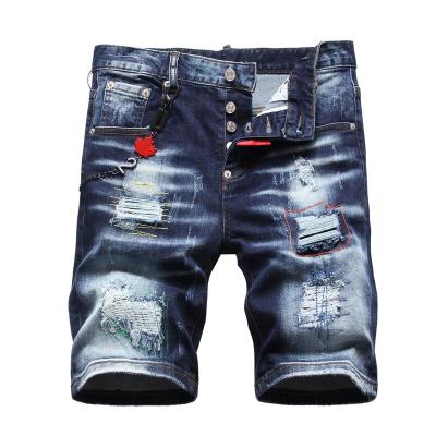 China Breathable Men's Blue Denim Shorts New Fashion Straight Jeans Holes Shorts Jeans Cotton High Quality Male Stretch Casual Shorts Jeans for sale