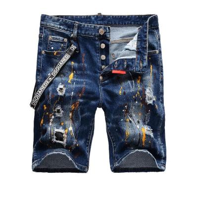 China Breathable Summer Blue Holes Denim Shorts Jeans For Man Stretch Straight Fit Jeans Shorts Pants Casual Man Shorts Jeans High Quality for sale