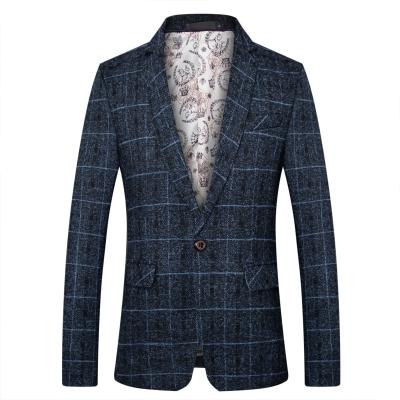 China Breathable Mens Formal Wear Wedding Dress Plaid Blazers Coats Slim Fit Male Black Business Casual Suits Suits Blazers Jackets for sale