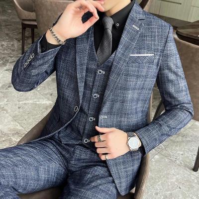 China Breathable Men 3 Pieces Formal Dress Wedding Groom Tuxedos Slim Fit Business Dress Jackets+Pants+Vest High Quality Prom Suits Sets for sale