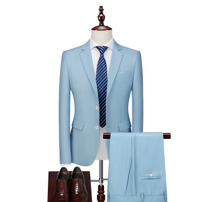 China Breathable Mens Blue Wedding Drees Suits Groom Formal Wear Dress Sets Jackets+Pants 2 Piece Suits Male Business Solid Fit Suits Sets for sale