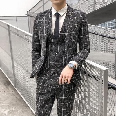 China Breathable Wedding Dress For Men Suits Slim Fit Plaid Suits New Man Jackets+Pants+Vest Smart Casual 3 Piece High Quality Mens Suits Sets for sale