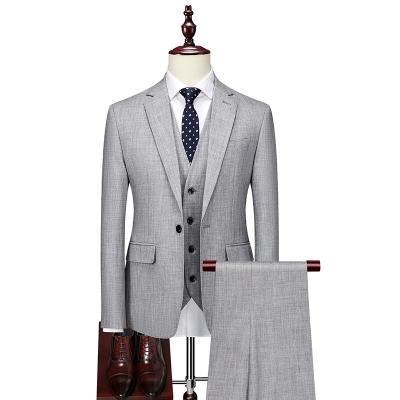 China High Quality Male Wedding Suits Dress Suits Sets 3 Pieces Slim Fit Solid Groom Jackets+Vest+Pants Tuxedos Gray 2 Buttons Mens Suits for sale