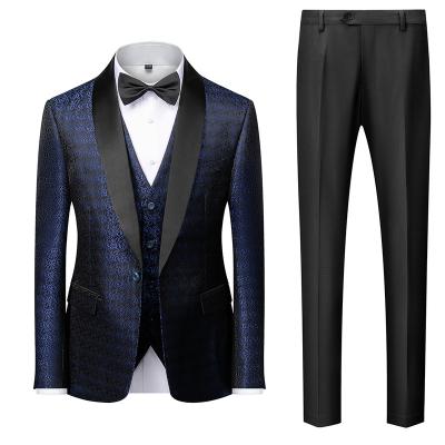 China New men's autumn and winter men's business casual suit Korean version three-piece slim suit anti-static printed suits blazers sets for sale