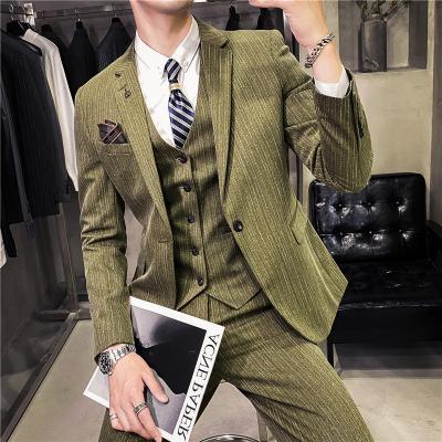 China Anti-Wrinkle Mens Slim Fit Business Formal Dress Male Groom High Quality Men Jackets+Pants+Vest Stripe Suits 5XL Wedding Suit Sets for sale