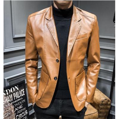 China New Men's Viable Fashion Fit PU Leather Overcoats 6XL Male Slim Leather Suits Jackets Blazers Solid Coats for sale