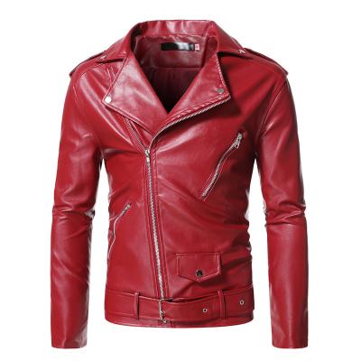 China New Fashion Reversible Slim Red Male Diagonal Spring Leather Jackets Motorcycle PU Fit Men Casual Leather Jackets Coats for sale