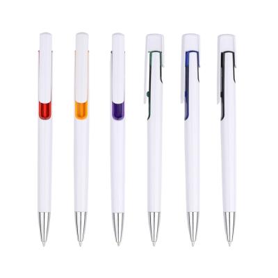 China Market Promotional White Barrel Pen European Plastic Ballpoint Pen On Sale With Custom Logo for sale