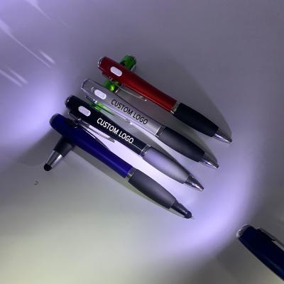 China Promotional Pen New design 3 in 1 custom advertising led light pencil plastic ball pen with logo stylus for sale