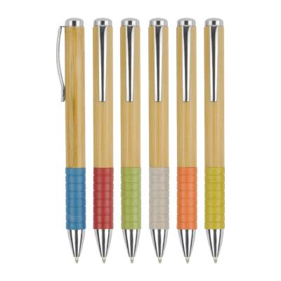 China Promotional Material Wholesale Twist Customization Bamboo Straw Clip Metal Gift Pen Bamboo Pen for sale