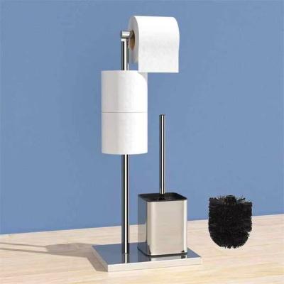 China Creative Hot Selling Convenient Durable Bathroom 304 Stainless Steel Toilet Silicon Brush Holder With Holder Paper Set for sale