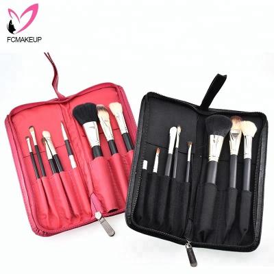 China Angular Blush Logo Black Red Best 8pcs Custom Makeup Brush Set With Zipper Pouch for sale