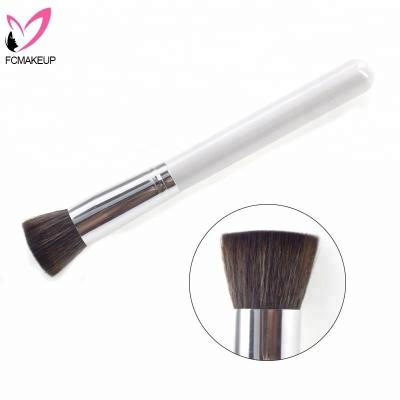 China Beauty Care Cosmetics Factory Pearl White Color Handle Base Brush Larger Flat Wooden Cosmetic Head Brush for sale