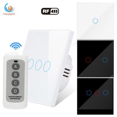 China Remote Control Wall Switch EU/UK RF433 Touch Switch Tempered Glass Panel with Unit Touch Wall Remote Control Switch for sale