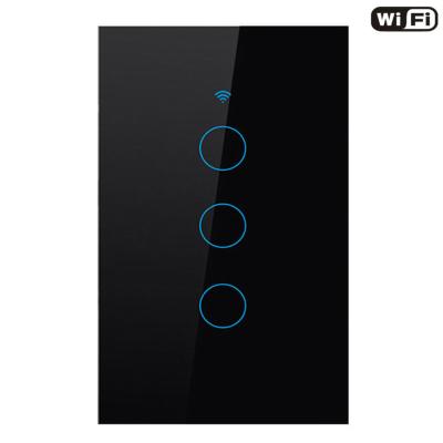 China Smart Home Automation System Lamp Switch WiFi Tempered Glass Panel Touch Smart Light Switch with LED Indicator, US Standard Wall Switch, 