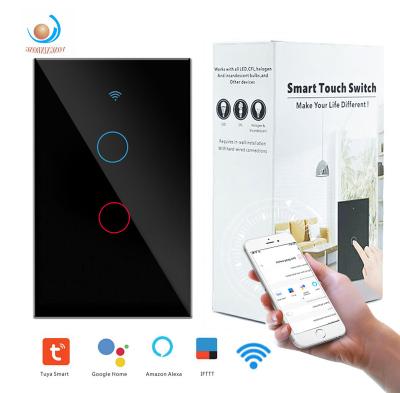 China US Standard Life Smart Home Automation System 120 Tuya Smart Switch Wifi Wall Switch No Neutral Line Switch Chip Alexa Voice Control Tempered Glass for sale