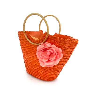 China Soft Style Summer Straw Bags Beach Woven Straw Tote Bag Flower Rattan Bags Bali for sale