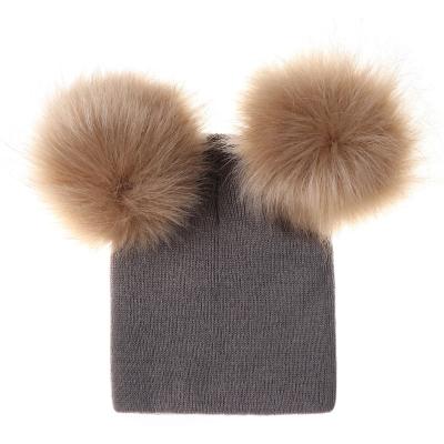 China Kids Beanie Hat Double Pompom Hat Winter COMMON Knitted Hats For Kids for sale