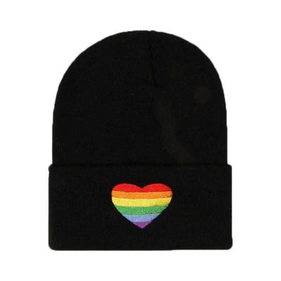 China New Fashion JOINT Rainbow Love Heart Embroidery Beanies Knitted Warm Hats Winter Hat Hip Hop Skullies Hat for sale