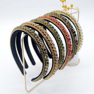 China Luxury Rhinestone Side Thin Crystal Hair Accessories Women's Full Daily Simple Baroque Rhinestone Headband for sale