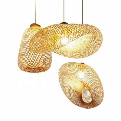 China Modern Japanese Bamboo Bamboo Shade Wave Shade Hanging Wicker Dining Lamp Indoor Hanging Light Fixture One Drop Shipping for sale