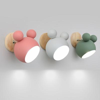 China Modern Nordic Wooden Mickey Wall Lamp Bedroom Bedside Sconce Wall Light Fixtures Kids Room Home Decor One Drop Shipping for sale